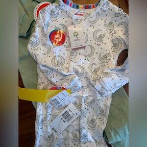Magnetic Me 12-18 mo footie Pajamas - White with Gray Moon Print/ Green 2 pack